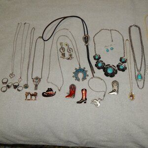 Mixed LOT Southwestern Jewelry Rings Necklace Turquoise Sterling Silver Costume